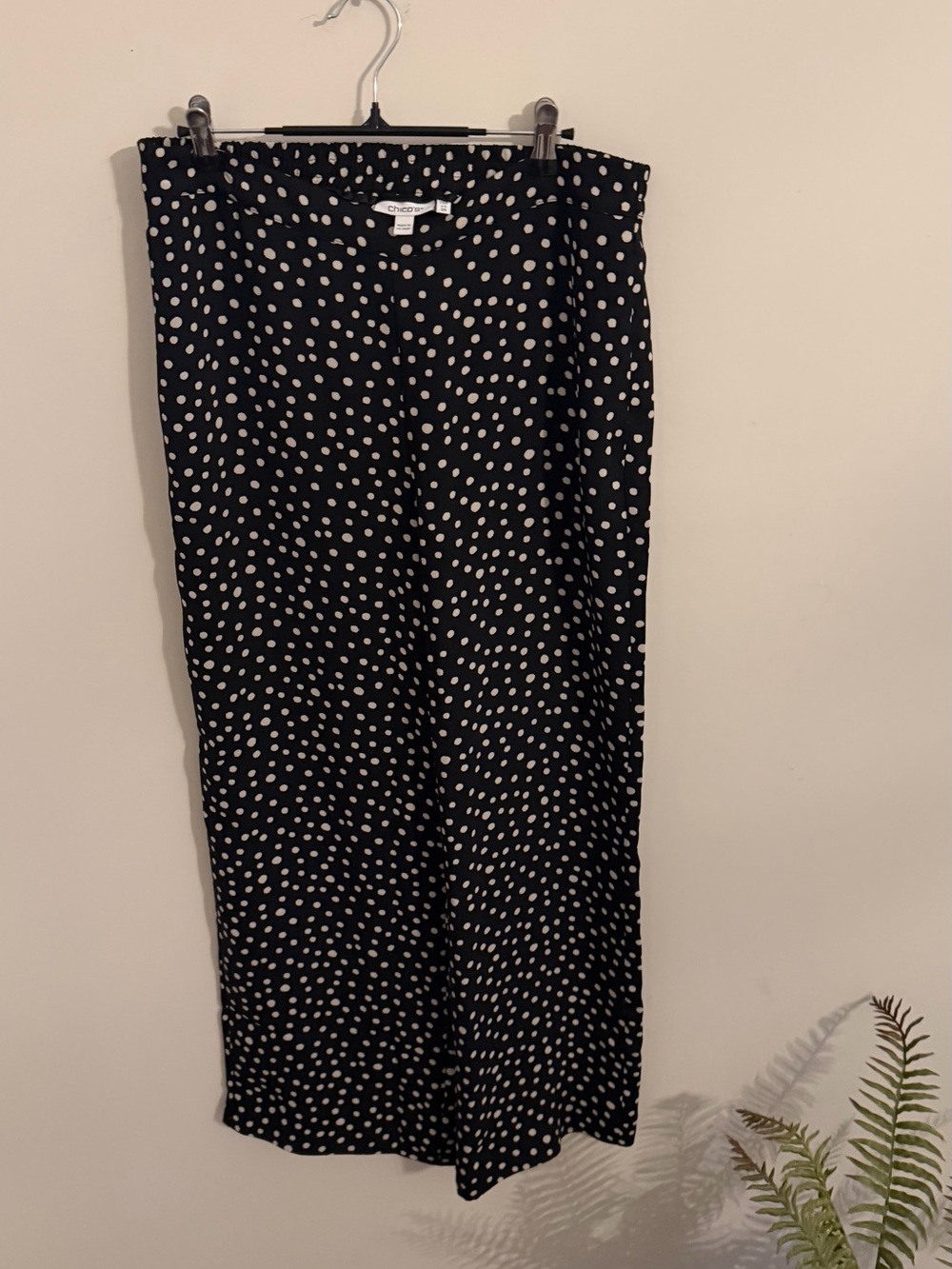 Chico's Black Maxi pants with White Polka Dot Print